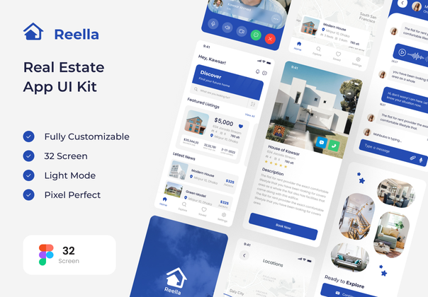 Reella - 房地产应用UI套件 (Reella - Real Estate App UI Kit)