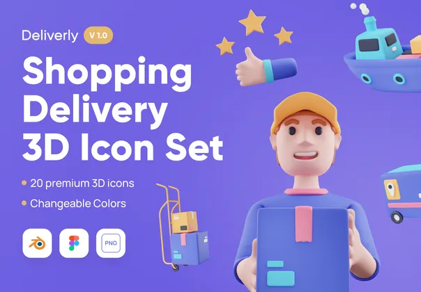 Deliverly - 在线购物配送3D图标集 (Deliverly - Online Shopping Delivery 3D Icon Set)