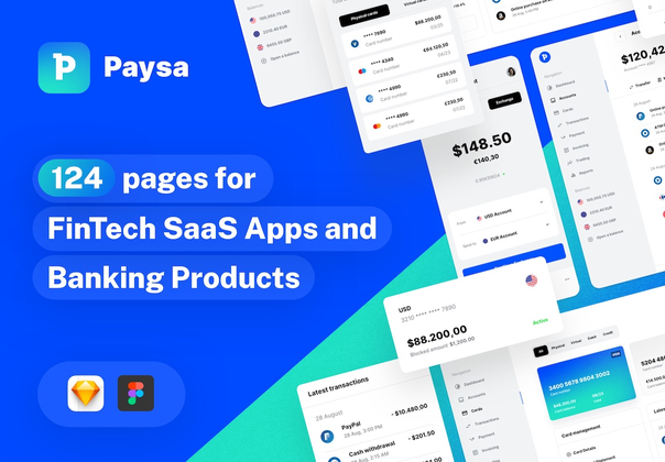 Paysa - 用于金融科技初创企业、银行和金融应用程序的UI套件 (Paysa - UI kit for FinTech Startups, Banking, and Finance Apps)