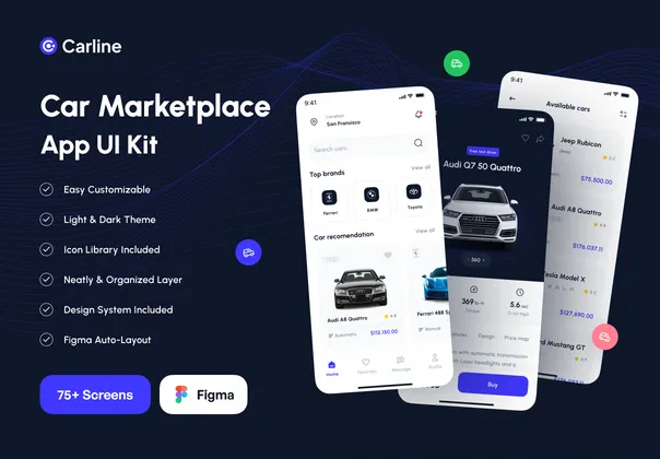 Carline - 汽车市场应用UI包 (Carline - Car Marketplace App UI Kit)