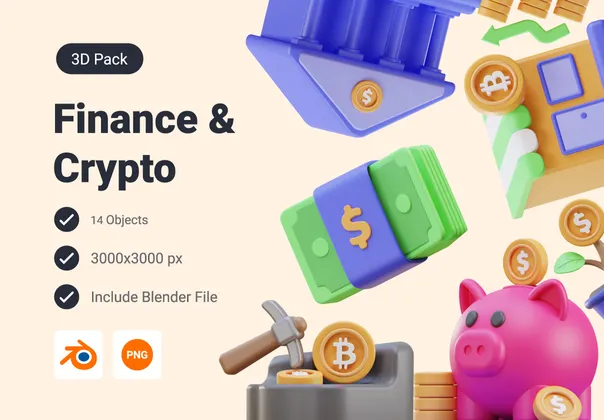 金融和加密货币3D图标包 (Finance & Crypto 3D Icon Pack)