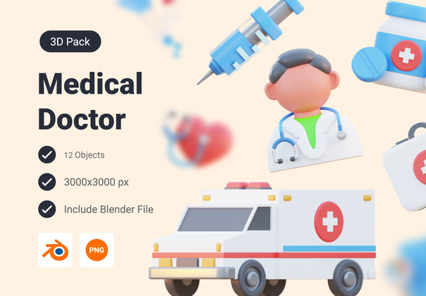 医疗和医生3D图标包 (Medical & Doctor 3D Icon Pack)