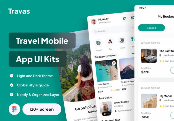 Travas - 旅游移动应用UI套件 (Travas - Travel Mobile App UI Kits)