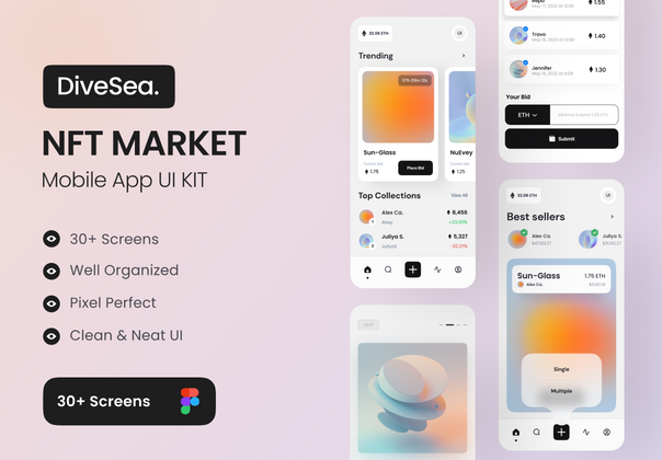DiveSea - NFT市场应用UI KIT (DiveSea - NFT Market App UI KIT)