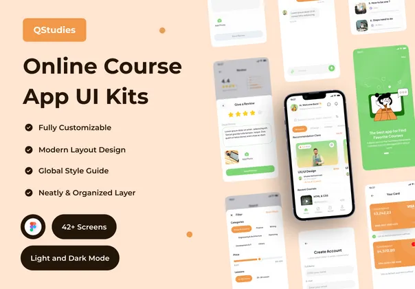 Qstudies - 在线课程应用程序UI套件 (Qstudies - Online Course App UI Kit)