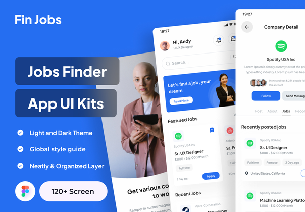 Fin Jobs - 工作搜索应用程序UI套件 (Fin Jobs - Jobs Finder App UI Kits)
