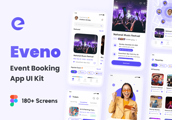 Eveno - 活动预订应用程序UI工具包 (Eveno - Event Booking App UI Kit)