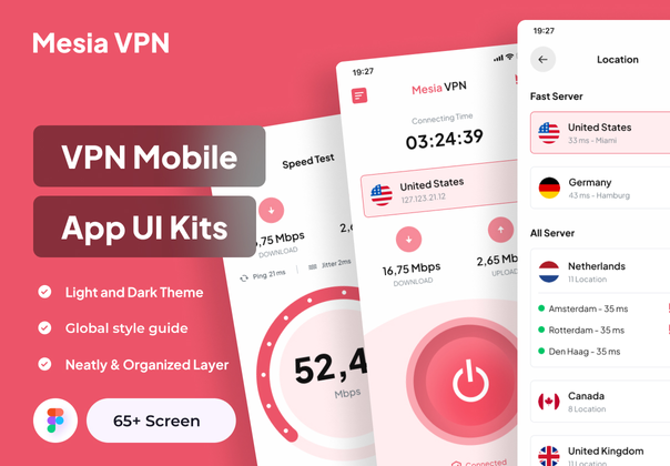 Mesia VPN - VPN移动应用UI套件 (Mesia VPN - VPN Mobile App UI Kits)