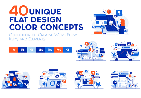一组40个现代平面设计概念 (Set of 40 Modern Flat Design Concepts)