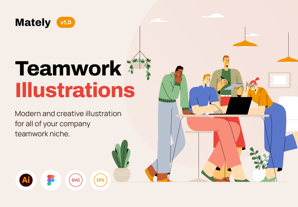 Mately - 团队合作插图 (Mately - Teamwork Illustrations)