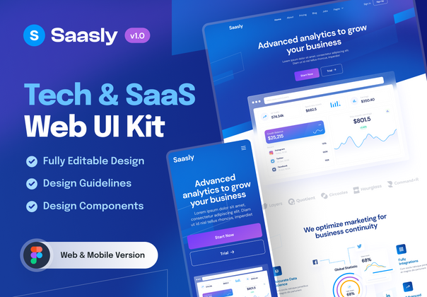Saasly - 网站和移动UI工具包 (Saasly - Website and Mobile UI Kit)