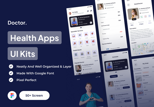 医生--健康应用程序UI套件 (Doctor- Health Apps UI Kits)