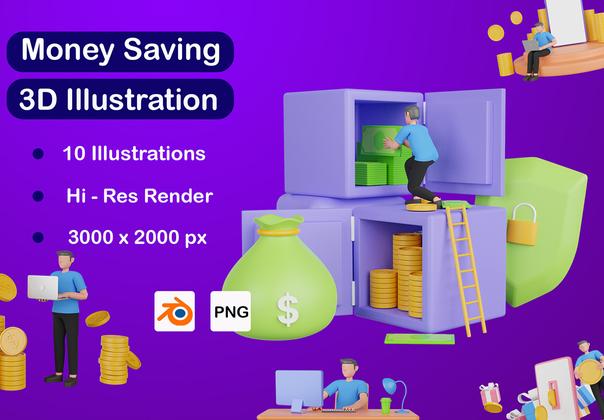 省钱的3D插图 (Money Saving 3D Illustration)