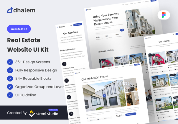 Dhalem房地产网站用户界面套件 (Dhalem Real Estate Website UI Kit)
