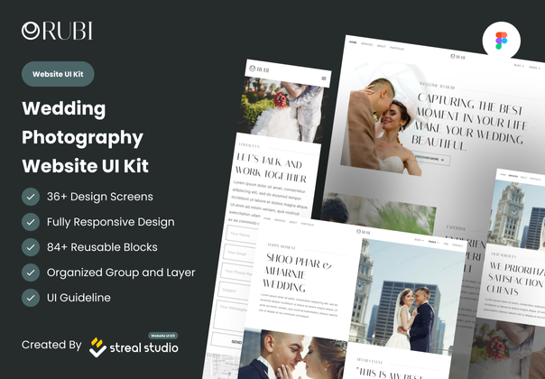 Rubi - 婚纱摄影网站用户界面套件 (Rubi - Wedding Photography Website UI Kit)