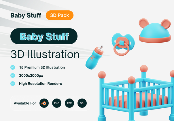 婴儿用品的3D图标 (Baby Stuff 3D Icon)