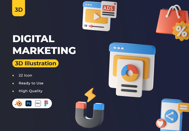 数字营销3D图标 (Digital Marketing 3D Icons)