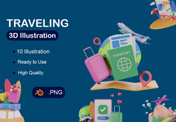 三维旅行插图 (3D Traveling Illustration)