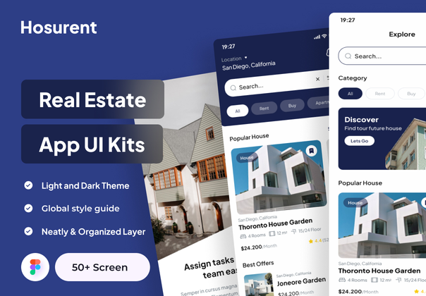 Hosurent - 房地产应用UI套件 (Hosurent - Real Estate App UI Kits)