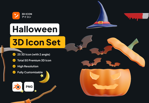 万圣节3D图标集 (Halloween 3D Icon Set)