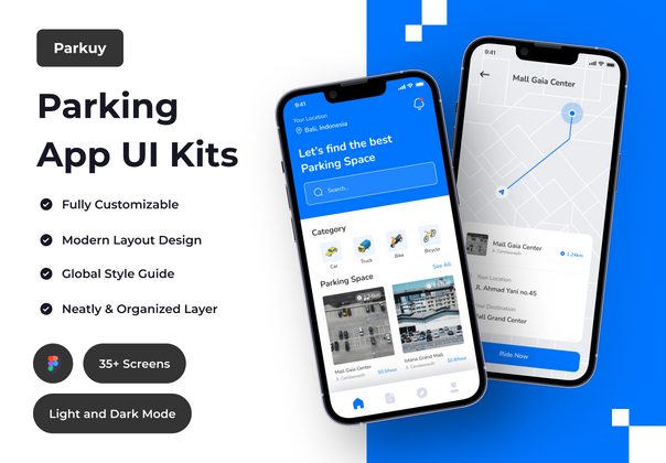 Parkuy - 停车应用UI套件 (Parkuy - Parking App UI Kit)