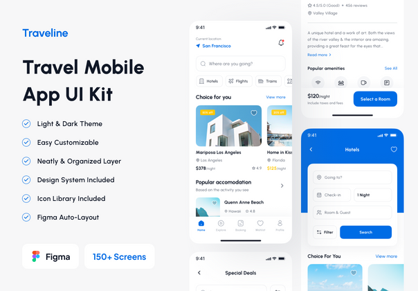 Traveline - 旅行和生活方式应用UI套件 (Traveline - Travel and Lifestyle App UI Kit)
