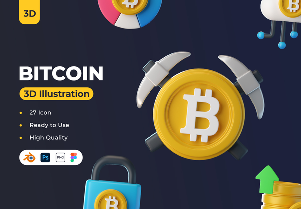 比特币3D图标 (Bitcoin 3D Icons)