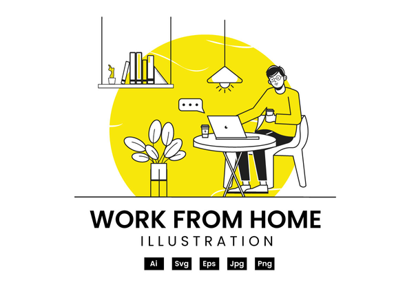 男子在家工作的插图 (Man Work from home illustration)
