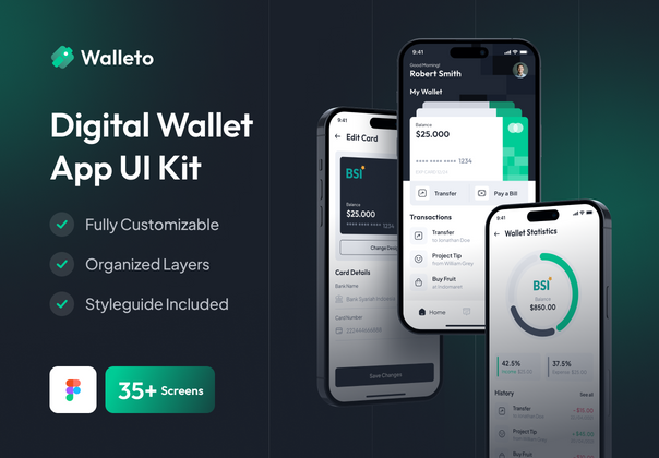 Walleto - 数字钱包应用UI工具包 (Walleto - Digital Wallet App UI Kit)