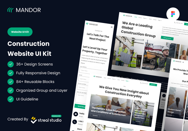 曼多建筑网站用户界面套件 (Mandor Construction Website UI Kit)