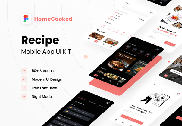 HomeCooked Recipe移动用户界面套件 (HomeCooked Recipe Mobile UI Kit)
