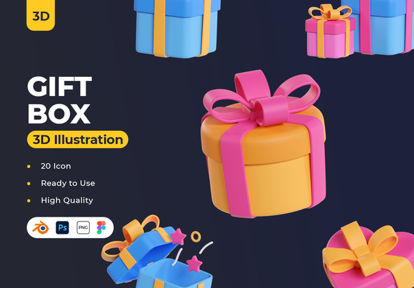 礼品盒3D图标 (Gift Box 3D Icons)