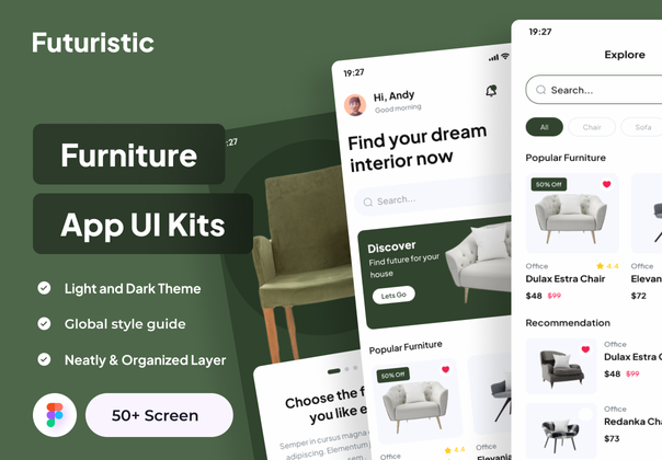 未来主义 - 家具应用UI套件 (Futuristic - Furniture Apps UI Kits)