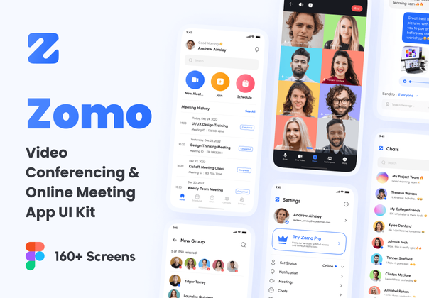 Zomo - 视频会议和在线会议应用UI工具包 (Zomo - Video Conferencing & Online Meeting App UI Kit)