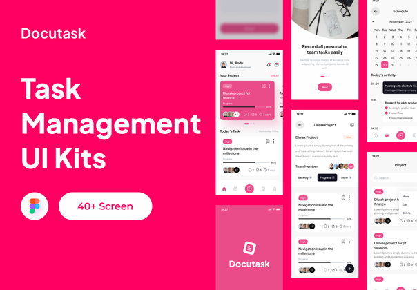 Docutask - 任务管理器应用程序UI套件 (Docutask - Task Manager App UI Kits)
