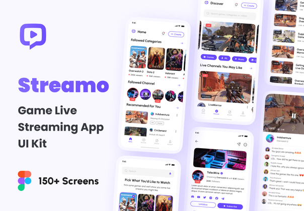 Streamo - 游戏直播应用UI工具包 (Streamo - Game Live Streaming App UI Kit)