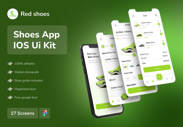红鞋 - 鞋类应用IOS Ui Kit (Red shoes - Shoes App IOS Ui Kit)