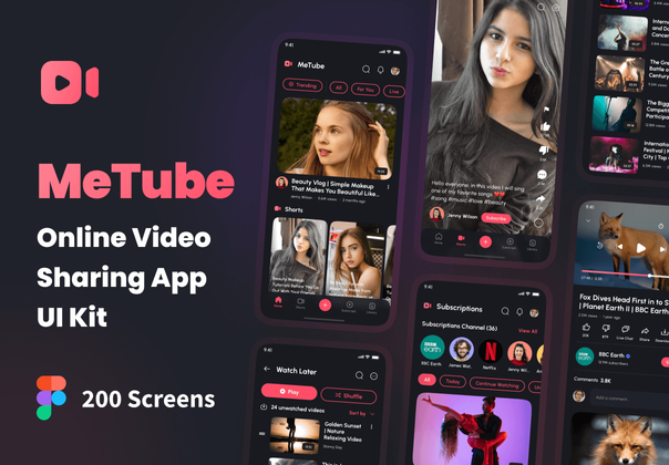 MeTube - 在线视频分享应用UI工具包 (MeTube - Online Video Sharing App UI Kit)