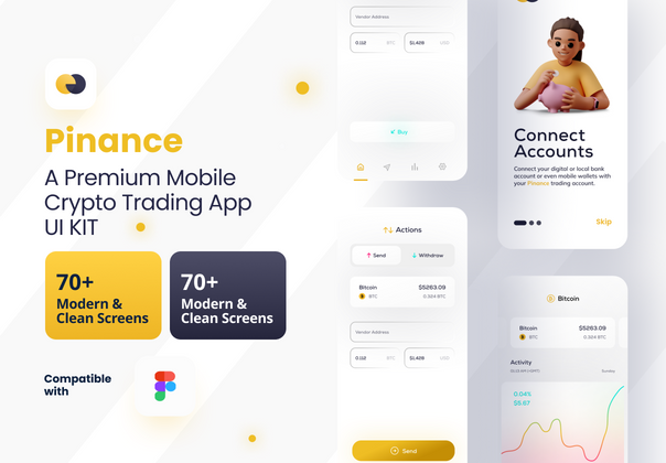 Pinance - 一个优质的加密货币交易移动应用程序 (Pinance - A Premium Crypto Currency Trading Mobile App)