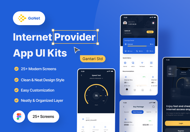 GoNet - 互联网供应商应用程序UI工具包 (GoNet - Internet Provider App UI Kit)