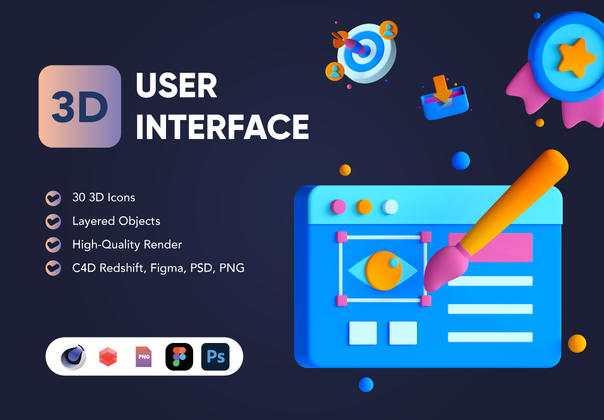 30个3D用户界面图标集 (30 3D User Interface Icon Set)