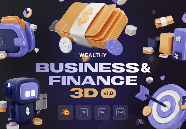 财富 - 商业和金融3D图标集 (Wealthy - Business & Finance 3D Icon Set)