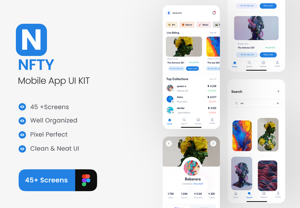 NFTY - NFT市场应用UI KIT (NFTY - NFT Market App UI KIT)