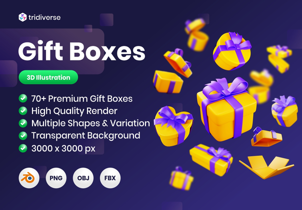 礼品盒 - 三维插图 (Gift Boxes - 3D Illustration)
