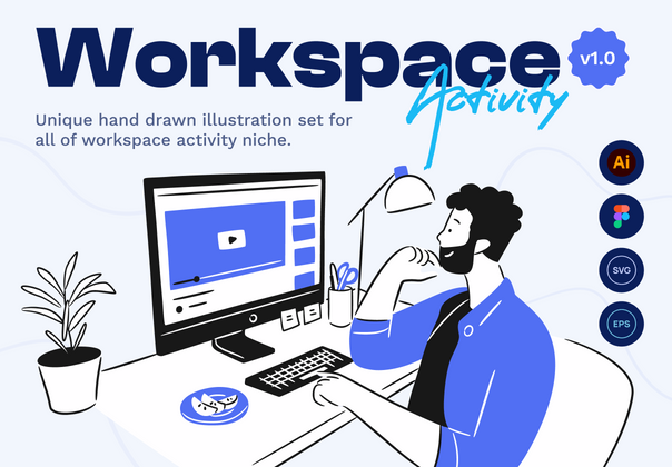 Spacy - 工作空间活动插图集 (Spacy - Workspace Activity Illustration Set)