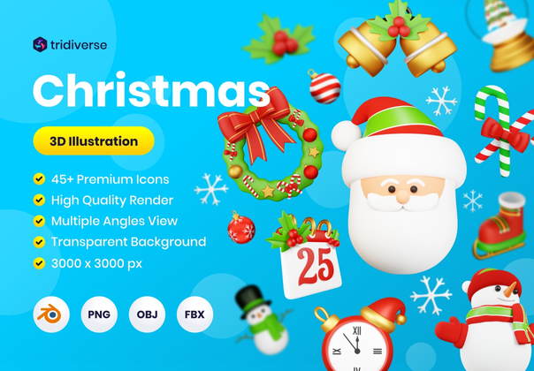 圣诞节3D图标插图 (Christmas 3D Icon Illustrations)