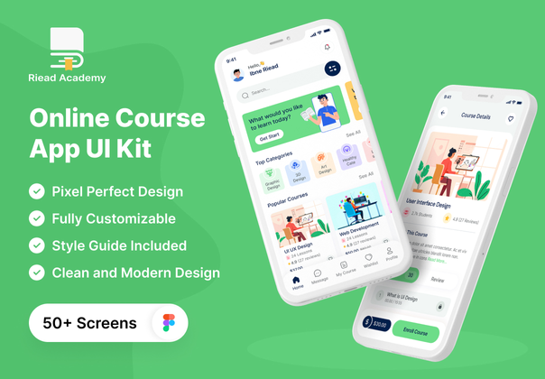 在线课程移动应用UI包 (Online Course Mobile App UI Kit)