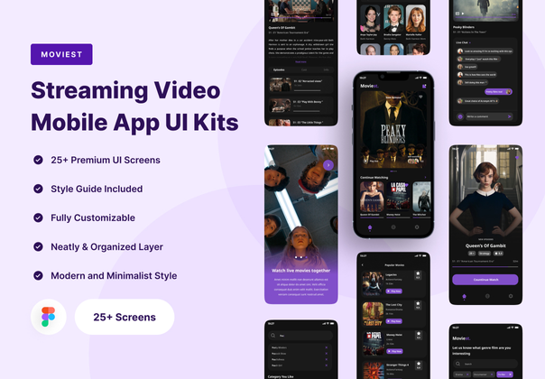 Moviest - 流媒体视频移动应用UI套件 (Moviest - Streaming Video Mobile App UI Kits)