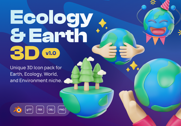 大地 - 生态学与地球3D图标集 (Earthy - Ecology & Earth 3D Icon Set)