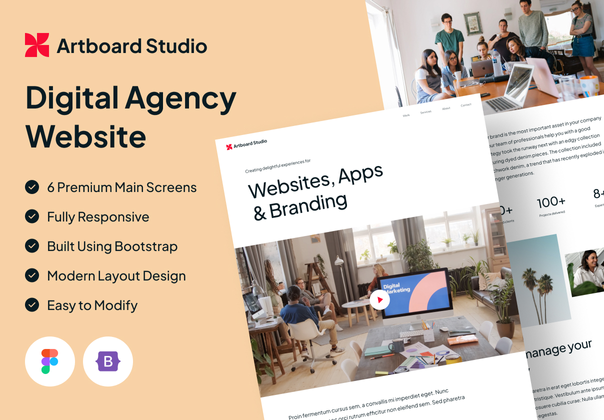 Artboard Studio - 采用Figma + Bootstrap的高级设计机构模板 (Artboard Studio - Premium Design Agency Template with Figma + Bootstrap)